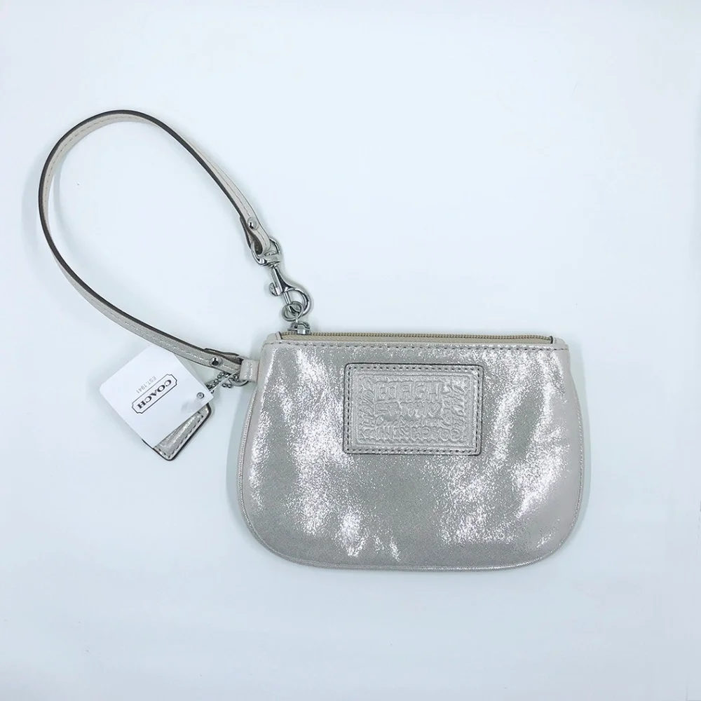 NWT Coach Champagne Metallic Leather Small Wristlet